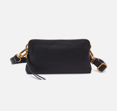 Black Pebbled Leather Fern Slim Belt Bag