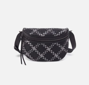 Black Metallic Woven Leather Juno Belt Bag